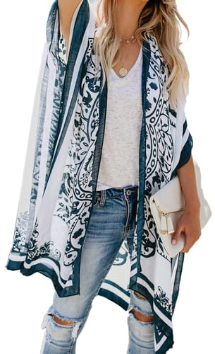 Breezy Lane Cache-maillot de bain, kimono pour femmes, cardigan, vêtement de plage, imprimé floral bohème