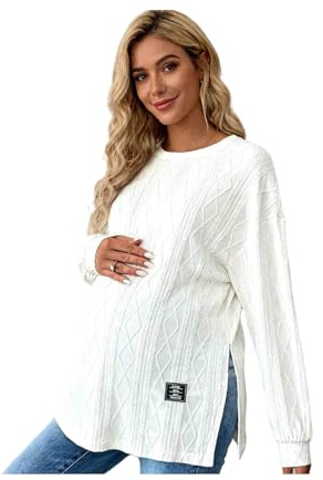 Dasongff Hauts d'allaitement Femme Vêtements de Maternité Femme Pull Tricot Manches Longues Col Rond Tee Shirt Enceinte T-Shirt de Grossesse Respirant Tops Doux et Confortables