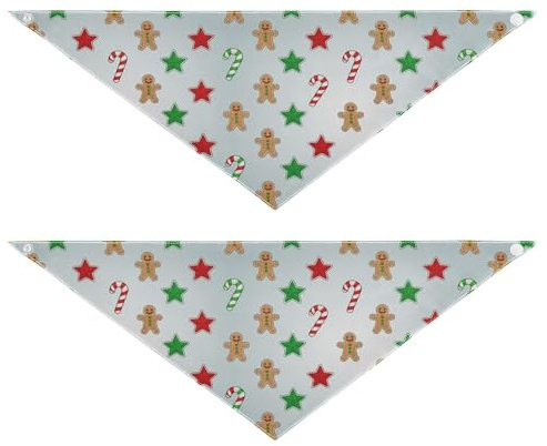 Pañuelo de Navidad para perro, 2 unidades, diseño de pan de jengibre, para cachorros, cumpleaños, vacaciones, accesorios para mascotas, gato, gatito, bandana, cuello, plateado, talla L