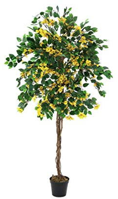 Konstträd Bougainvillea med gula blommor, höjd 180 cm med cementfot – konstgjord växt, konstgjorda träd, gummiträd, plastväxter, dehead lanser, textilväxter, textilträd, växter av textil