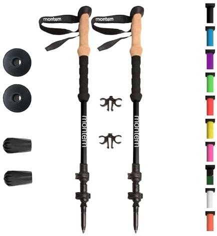 Montem Ultra Strong Trekking, Walking, and Hiking Poles - One Pair (2 Poles) - Collapsible, Lightweight, Quick Locking, Weather-Resistant and Ultra Durable (Black (EVA Foam Grip))