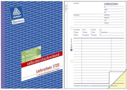 Zweckfür Lieferscheinbuch 2x40 Blatt 1720 selbst