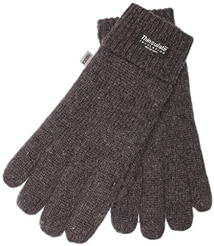 Eem - Guantes de punto para hombre con forro térmico Thinsulate de poliéster, material de punto de 100 % lana Antracita lana de oveja. S