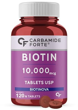 Carbamide Forte Biotin 10000mcg (High Potency) per Veg Tablet - Supports Hair Growth, Glowing Skin and Strong Nails - Biotinova (120 Tablets)