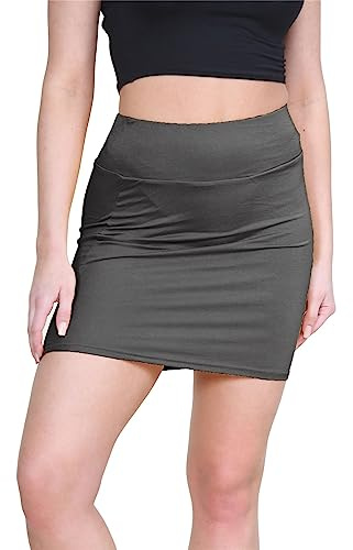 janisramone® Minikjolar för kvinnor, elastisk mikrokjol, Y2k bodycon minikjol, med hög midja, vanlig penna, stretchig sexig kjol, Träkol, 40/42 SE