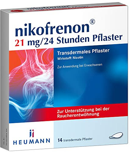 nikofrenon 21 mg/24 Stunden Pflaster - Nikotin-Pflaster zur Unterstützung der Raucherentwöhnung, mindert Entzugserscheinungen bei Nikotin-Abhängigkeit, transdermale Pflaster, 24h Wirkung, 14 St