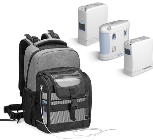 Trunab Rucksack für Sauerstoffgerät mit Transparentem Deckel und Zahlreichen Taschen Kompatibel mit Inogen One, Caire Freestyle Comfort, Oxygo, Philips SimplyGo Mini, Grau - Aktualisierung