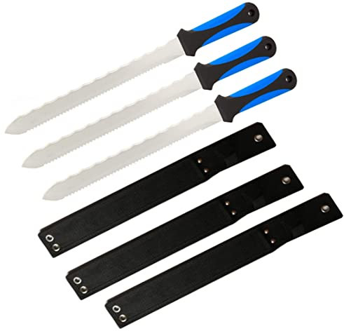 3 x Insulation Board Knife with Sheath - Serrated Stainless Steel Saw for Cutting XPS & PIR Foam Board, Rockwool, Polystyrene and Loft Insulation Materials (3BHSC)