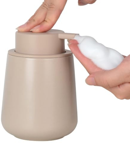 BosilunLife Soap Dispenser Ceramic 11Oz (325ml) Refillable Foam Hand Lead-Free Soap Dispenser for Kitchen Bathroom Countertop Rust-Proof Dish Soap Pump Dispenser for Bathroom(Foam, Khaki)