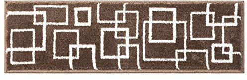 Glary Home 15er Set Stufenmatten 22cm x 71cm x 1.2cm Treppenteppich Selbstklebend / GH40A-WBRW (quadratisches Muster, Weiß - Braun)