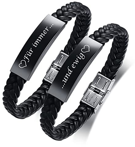 FLHEART Partner Armbänder Freundschaftsarmband Herren Damen - Verstellbare Lederarmbänder Graviert Für immer und ewig für Männer Frauen Geschenk Für Geburtstag Bester Freund Partner Armbänder