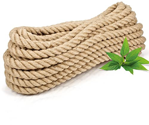 Abio Corde en jute 28 mm 5 m - Corde en chanvre - Corde en jute - Décoration pour jardin, corde de jute - Corde à main courante - Corde de bateau - Corde en paquet - 5 m - 28 mm