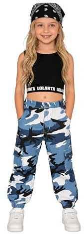 LOLANTA 2 piezas Niñas Trajes de Hip Hop, Chicas Camiseta, Pantalones de Chándal Conjunto de Ropa, Azul, 6-7 años, 130