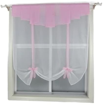 Plissee-Volant-Design, Nähte, Farben, Tüll, Balkon, Küche, Fenstervorhang, transparente Wellenjalousien Raffrollo Vorhang mit Tunnelzug (Color : Pink, Size : Hooks_W120CM X H155CM)