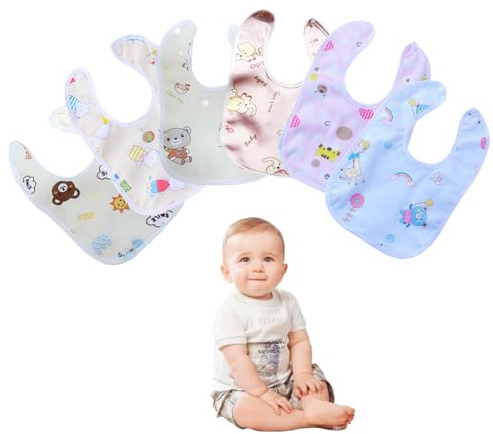 Pack de 6 Baberos Impermeables, Baberos de Bebé, Baberos Impermeable para Bebé Ajuste para recién nacidos, Divertidos estampados surtidos