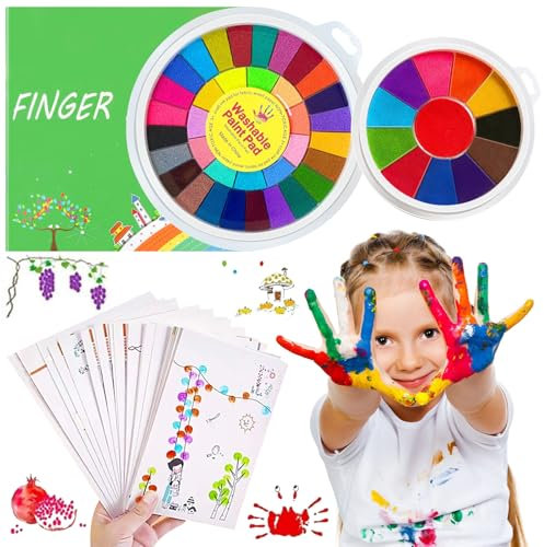 SPHERETRON Fingermalfarben Für Kinder Fingermalfarben 48 Farben Finger Farben Kit Abwaschbares Fingermalset DIY Malset Finger Stempelkissen Stempel Mit Malbuch Fingerfarben Für Jungen Und Mädchen