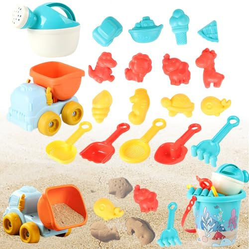 Berelin Sanspielzeugset, Sandspielzeug Set mit Strandbuggy, Gießkanne, Sandschaufel, Eimer, Sandformen, Netzbeutel, Strand Spielzeug Geschenke für ab 2 3 4 5 Jahr