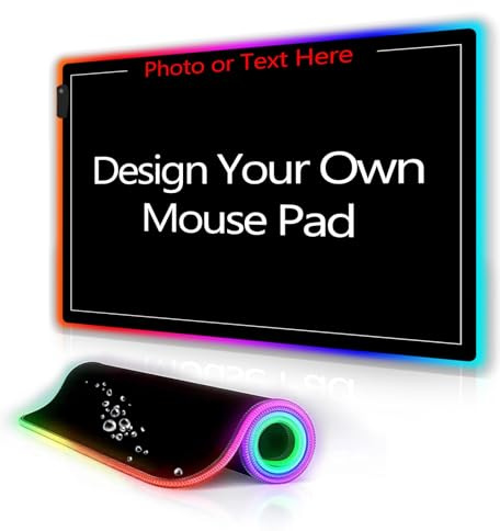 Naispanda Personalisierte RGB Gaming Mauspad, XXL Mauspad 350x300, Personalisiert Gaming Mousepad mit Rutschfester Gummibasis 12 Beleuchtungs Modi für PC, Laptop, Tastatur