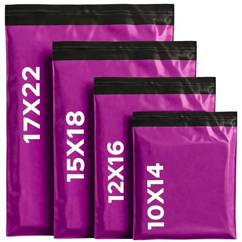 LIVERPOOL ENTERPRISES LTD 500 Mixed Pink Parcel Bags – Tamper-Proof Self-Seal Mailing & Postage Bag for Shipping, Packaging & Delivery – 4 Assorted Sizes 125 of Each (XS to Large)