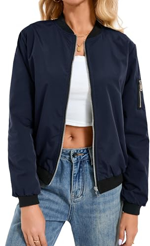 Jhsnjnr Women's Bomber Jacket Full Zip Lightweight Flight Jackets Casual Windbreaker Coat Outerwear with Pockets Spring Fall Sportwear