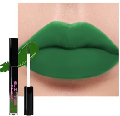 Grün Flüssiger Lippenstift mit Matt Finish, Hochpigmentiert Lipgloss Langanhaltender Wasserdicht, Leichte Formel, Non-Stick Cup Lip Color Lip Gloss, Lippen Make-up für Halloween Cosplay, Vegan-07