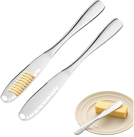 Yuannee Coltello da Burro,2 PCS Tre in Uno Coltello da Crema da Formaggio in Acciaio Inossidabile Multifunzione con Bordo Seghettato Spatola per Salse Formaggi Burro Panna Marmellata Decorazioni