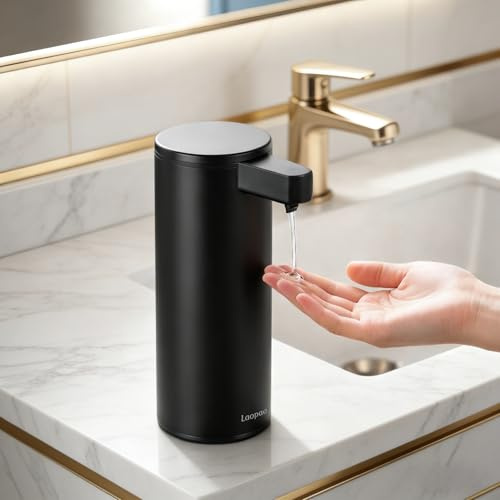 Dispensador de Jabón Automático Acero Inoxidable: Bomba Antiobstrucción | 0.2s Rápido Sensor | Recargable por USB-C | Dispensador de Jabón Líquido para Cocina y Baño (Negro Mate)