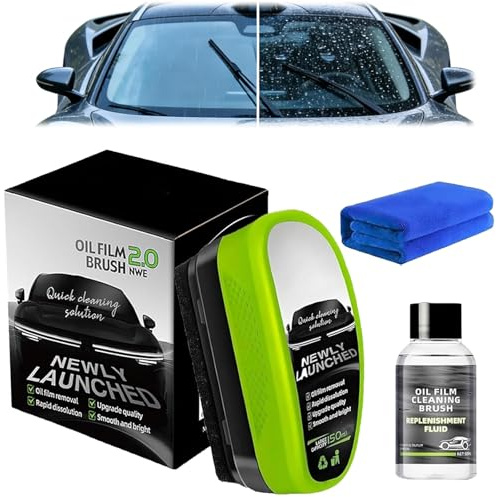 Clear Vision Pulitore Parabrezza Auto 2.0 –Spazzola Pulizia Vetri Auto per Rimuovere Pellicola Oleosa,Detergente Vetri Auto con Liquido di Ricarica e Panno,Migliora la Visibilità sotto Pioggia (1PCS)