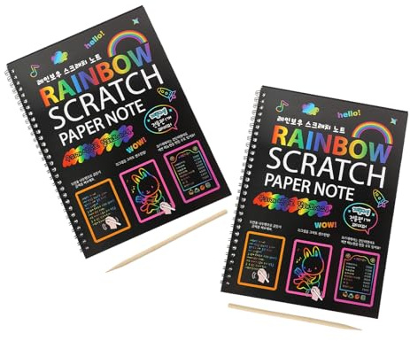 jojofuny Libri da Grattare per 2 Pezzi, Quaderni Creativi Carta per Graffiti Fai da Te, Album da Disegno Colorato per Attività Artistiche e Artigianato Educativo
