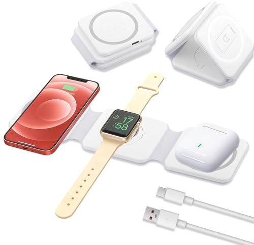 3-i-1 laddningsstation för i-Phone Air 17 16 15 14 13 12 Pro Max Apple Watch AirPods trådlöst Vit