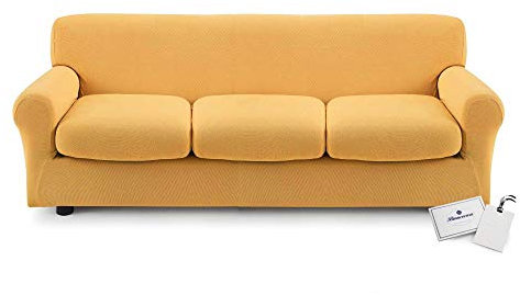Schonbezug für 3-Sitzer-Sofa inkl. 3 Kissenbezügen, für Modell Zapping von Zucchi, von 160 bis 220 cm 3 Sitzplätze, 3 Kissen ocker