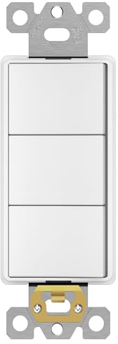 ENERLITES Triple Paddle Rocker Combination Decorator Switch, Ground terminal, Clamp-Type Back Insert Wiring, Copper Only, Single Pole, Residential Grade, 15A 120V-277V, 62755-W, White