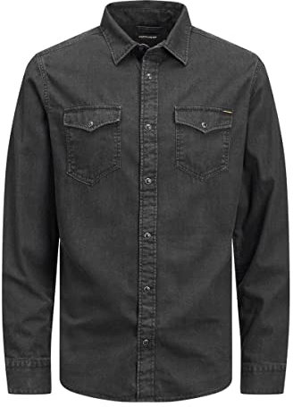 Jack & Jones Men's Jjesheridan Shirt L/S Denim Shirt, Black (Black Denim Fit Slim), XXL