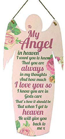 Red Ocean My Angel Grave Hanging Wood Angel Plaque Loving Memory Family Mum Dad Nan Bereavement Gift