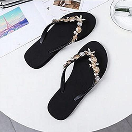 Womens Men Slippers Flip Flops Shell Adorned Flip Flop Sandals Beach Sandals Surf Slip-On Shoes-Noir_39