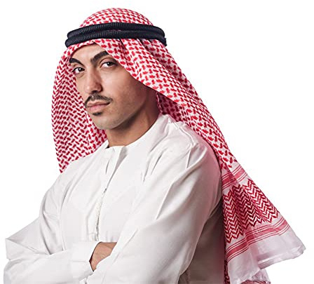 IBLUELOVER Mens Arab Shemagh Scarf Middle East Keffiyeh Headscarf Arabia Scarves Hijab Headband Desert Shawl Saudi Headwear Classic Arabian Turban Large Bandana Soft Head Cover for Men Boys
