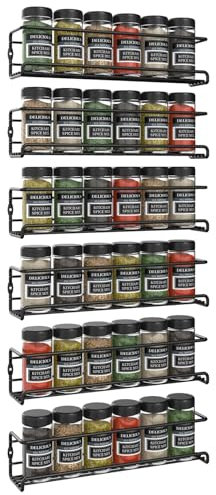 Vinsani 1/2/3/4/5/6 Tier Spice Racks Organiser - 6 Tier Flexible Herb Spices Condiments Jar Wall Mounted Hanging Storage with Adhesive Stickers & Screws For Pantry Kitchen Walls (Black)