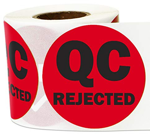300 QC Rejected Labels Stickers, 2 Round QC Rejected Label Inventory Quality Control Inspection Maintenance Warehouse Management Organization Labels - 1 Roll of 300