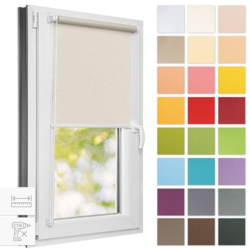 Estika Rollo für Fenster ohne Bohren - 70cm x 120cm - Perle - 25 Stofffarben, Klemmfix Montage, Fensterrollos für innen, Sichtschutz für Fenster und Balkontür (70 cm Stoffbreite)