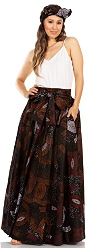 Sakkas 16317-2 - Asma Second Convertible Traditional Wax Print Adjustable Strap Maxi Skirt - 229 - OS