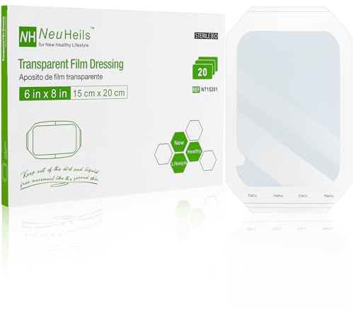 NeuHeils Transparent Film Dressing, Size 6''x8'', 20 Packs, Tattoo Aftercare Bandages, Large Waterproof Wound Cover Patch, Post Surgical Shower Shiled, IV Shield, PICC Catheter Shower Cover