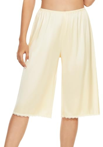 MANCYFIT Pettipants for Women Culotte Slip Bloomers Satin Pant Under Dresses Lace Trim Beige Large