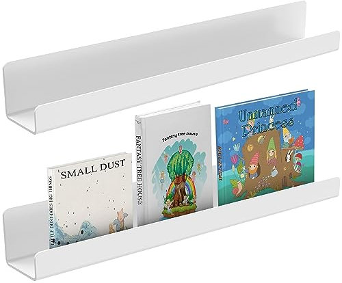 2Pack Magnetic Shelf 17inch Acrylic Magnetic Spice Rack for Refrigerator, Magnetic Shelf Fridge Spice Rack Organizer, Moveable Space Saver Side Book Shelves for Whiteboard Home Kitchen(white)