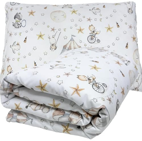 Kinderbettwäsche 90x120 + 40x60 | 100% Baumwolle Weiche & Farbenfrohe Bettwäsche für Babys | Mädchen & Jungs | Hochwertiges Set mit Reißverschluss YKK Kissenbezug | Schönes zartes Muster - Zirkus