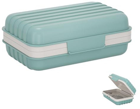 Bailinks Boîte à Savon avec Porte-Savon Intégré, Étanche et Portable pour Voyage, Salle de Bain, Camping, Refuse Les Résidus de Savon, avec Couvercle et Plateau Égouttoir (Bleu Brume)
