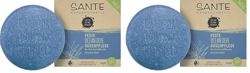 SANTE Naturkosmetik Feste Seife zum Duschen, Vegane Formel mit Bio-Aloe und Meersalz, Ocean Dive Duschpflege, 1 x 80 g (Packung mit 2)
