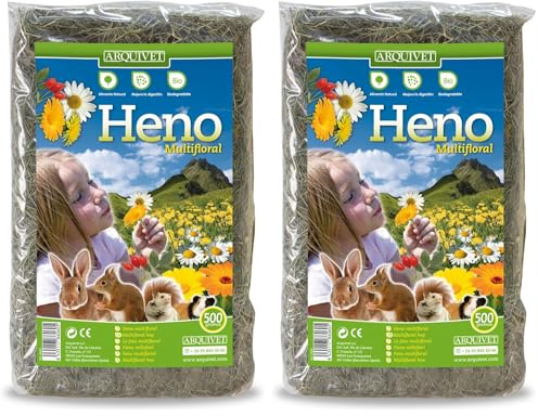 Arquivet Heno multifloral para roedores y pequeños mamiferos, 500 g (Paquete de 2)