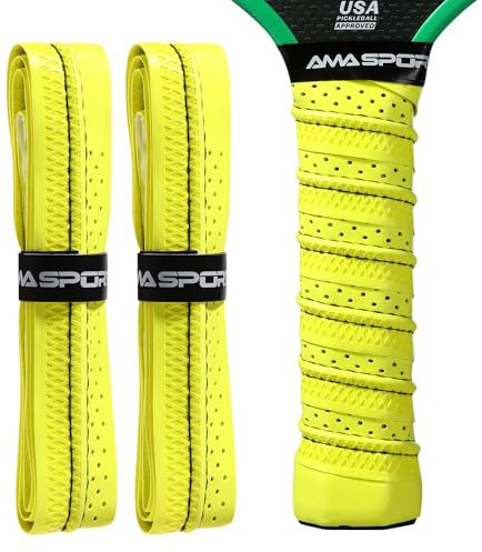 AMA SPORT Pickleball Paddle Grip Tape 2 Pack Pickleball Overgrip Replacement Grip Wrap for Pickleball Rackets Anti-Slip Grip Ridge Easy Installation and Long-Lasting Performance (Yellow)