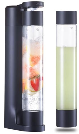 Máquina de agua con gas, carbonatador para el hogar, botella de 1 litro sin BPA (2 botellas), seltzer y dispensador de bebidas carbonatadas, compatible con CO2 de 60 L (no incluido), color negro