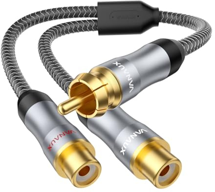VANAUX Cavo splitter RCA a Y da 1 maschio a 2 femmina, cavo coassiale audio video prolunga adattatore placcato oro per amplificatori, lettore CD, subwoofer, home theater, HDTV (30 cm)